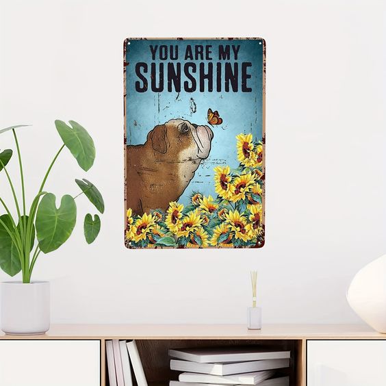 Sunflowers and English Bulldog Wall Art