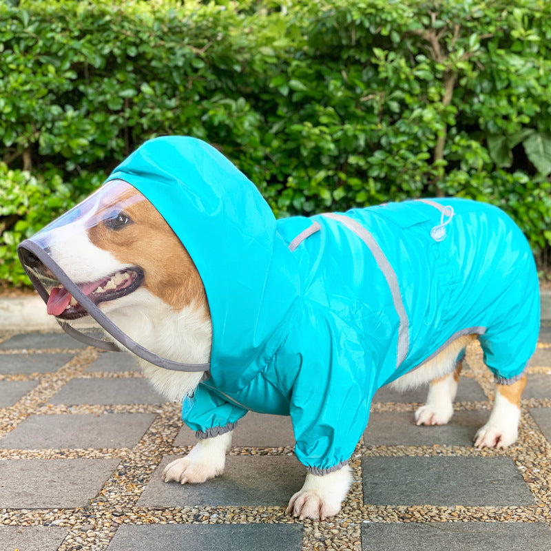 Dog raincoat four legged waterproof pet clothing