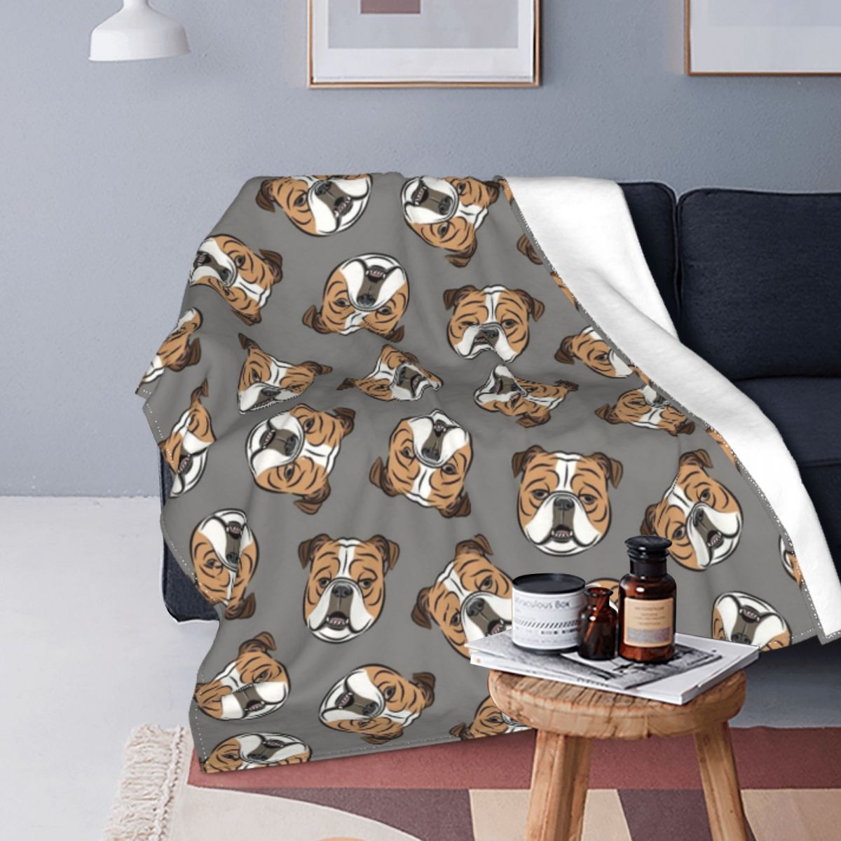 Gray English Bulldog Blanket