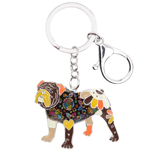 Spring Bloom Bulldog Keychain