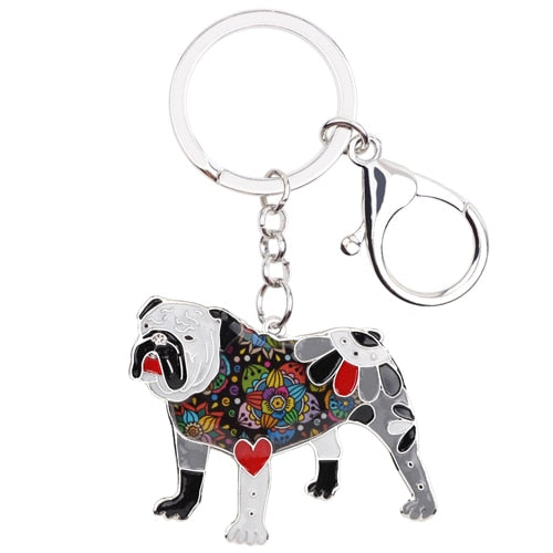 Spring Bloom Bulldog Keychain