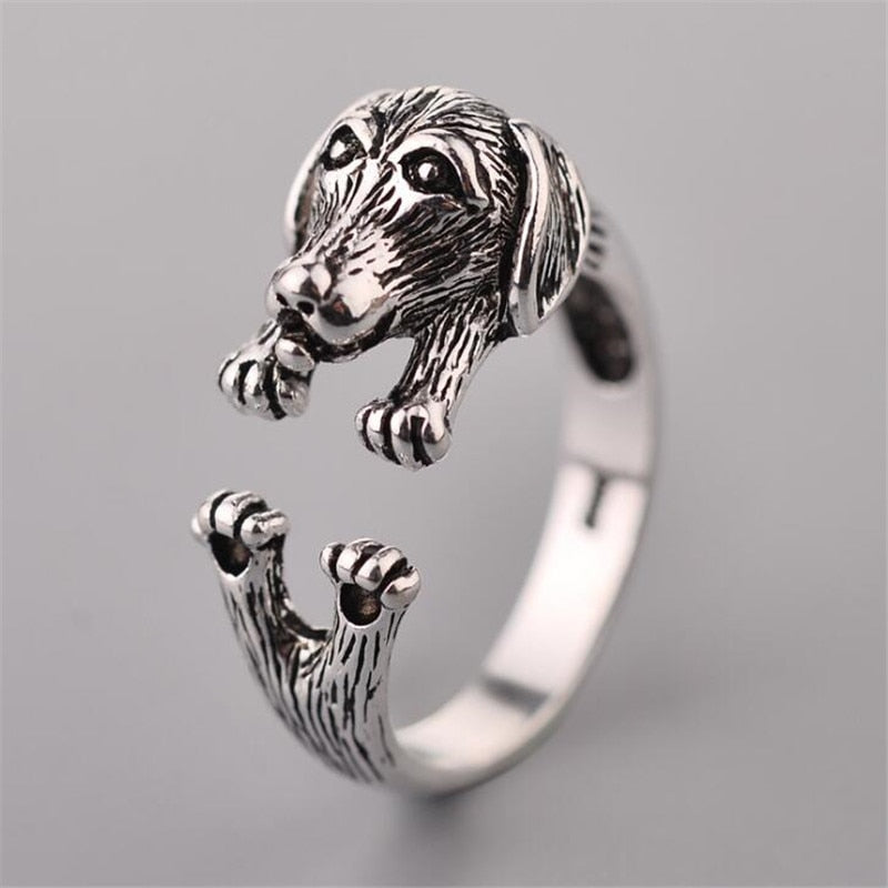 100% 925 Sterling Silver Cuddle Dachshund Ring