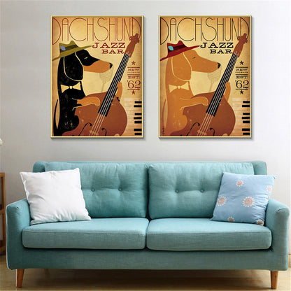 Jazz Bar Dachshund Canvas Poster