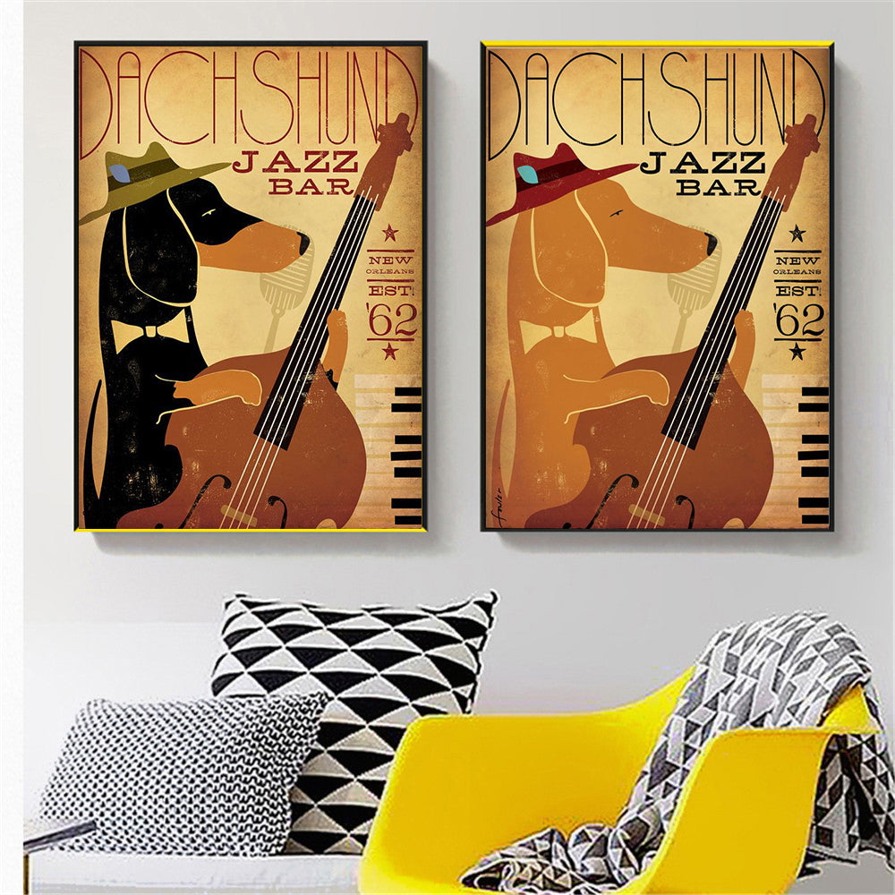 Jazz Bar Dachshund Canvas Poster