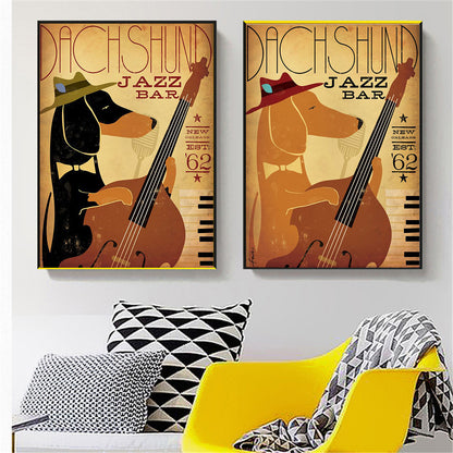 Jazz Bar Dachshund Canvas Poster