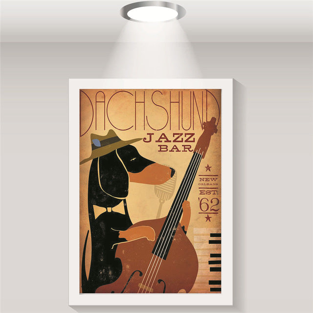 Jazz Bar Dachshund Canvas Poster