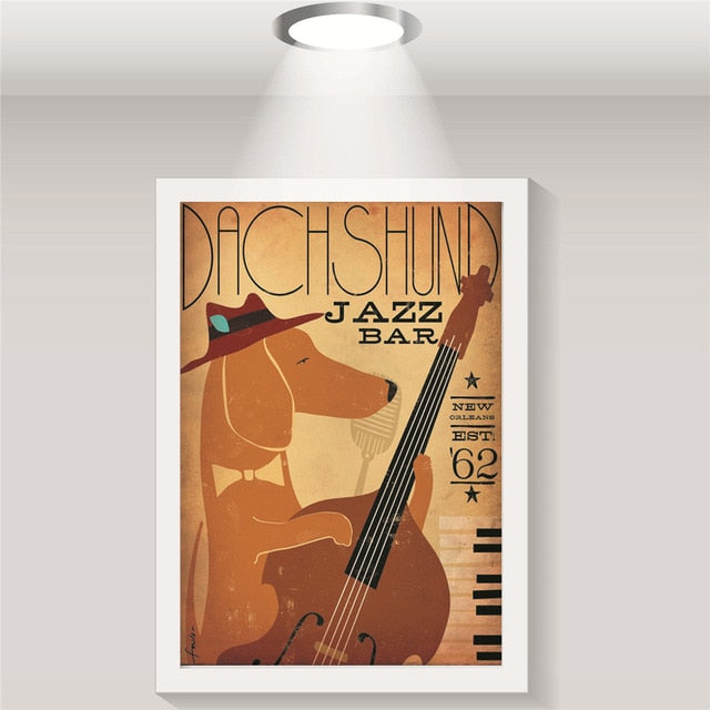 Jazz Bar Dachshund Canvas Poster