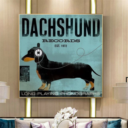 Retro Music Dog Canvas