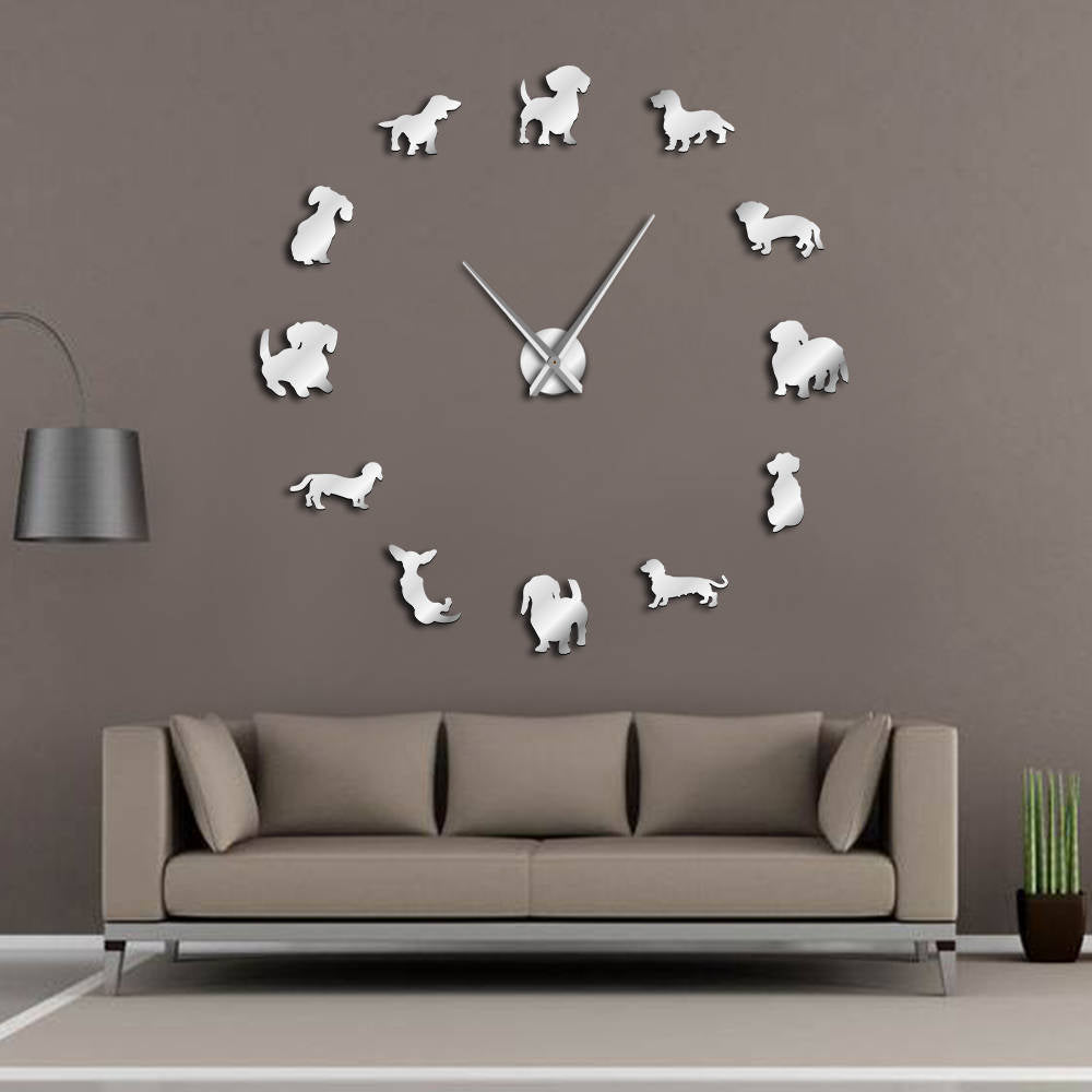 Big DIY Dachshund Acrylic Mirror Wall Clock