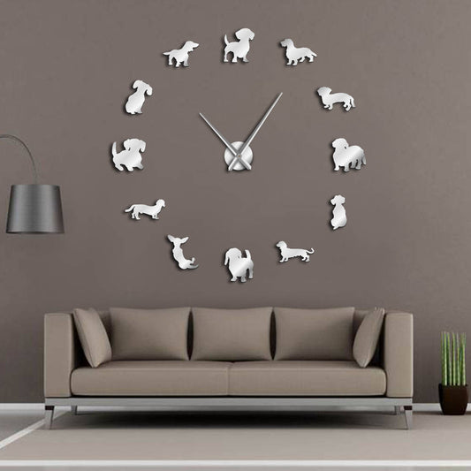 Big DIY Dachshund Acrylic Mirror Wall Clock