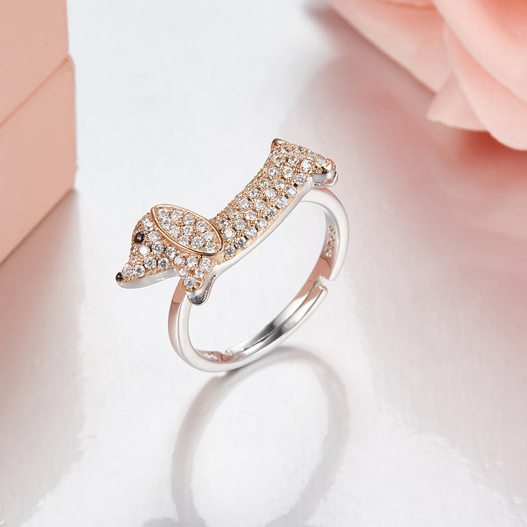 925 sterling silver dachshund ring